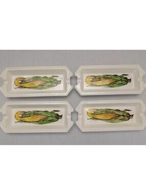 Vintage Original JSC Design Corn on the Cob Holder Plates Painted Set of 4